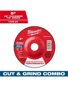 MLW49-94-0913 image(0) - Milwaukee Tool 5" x 1/8" x 7/8" Performance+ Dual Metal Cut & Grind Wheel - Type 27