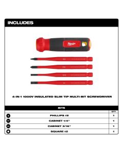 MLW48-22-2216 image(1) - Milwaukee Tool 4-in-1 1000V Insulated Slim Tip Multi-Bit Screwdriver
