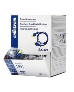 SRWS23421 image(0) - Sellstrom Sellstrom - Earplugs - Reusable - Tapered - Corded - Blue/Hi-Viz Green - NRR 27 - 100 Pair Dispenser Box