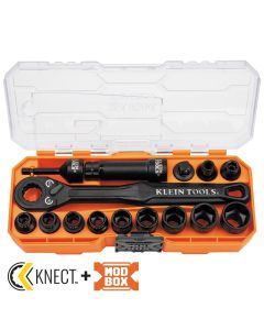 KLE65400 image(0) - Klein Tools KNECT 3/8-Inch Drive Impact-Rated Pass Through Socket Set, 15-Piece