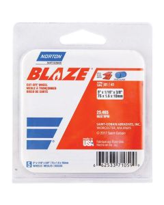 NOR71059 image(0) - Norton Blaze 71059 Cut-Off Wheel, 3 in Dia, 1/16 in THK Wheel, 3/8 in Center Hole, 25465 rpm