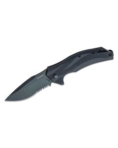KER1645BLKST image(1) - Kershaw Lateral-Serrated Assisted Open Liner Lock Wide Drop Point Blade EDC Folding Pocket Knife  - Black