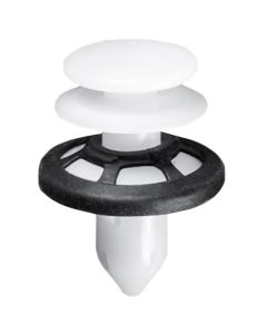 AVC21601 image(0) - AUVECO 21601 Double Head Push-Type Type 9 Retainer, 22 mm Dia Head x 16 mm L Stem x 9 mm Hole, Black/White