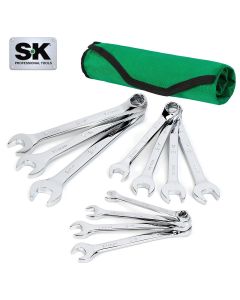 SKTSK01487A image(0) - S K Hand Tools 11 Piece 6 Point Metric SuperKrome&reg; Combination Wrench Set.  Packaged in a Roll