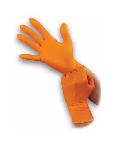 BLGOO-XXL image(0) - Atlantic Safety Company Super tough orange 8mil powder free nitrile disposable gloves with aggressive diamond grip. Touchscreen compatible, food safe and resists most chemicals. Latex Free. Not for Medical Use. 100/box. XXL