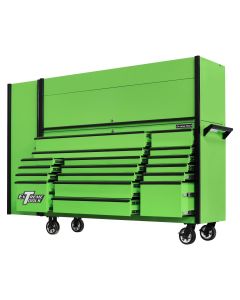 EXTDX72HRSGK image(1) - Extreme Tools DX Series 72in W x 21in D Extreme Power Workstation Hutch, 17-Drawer Roller Cabinet  and 19in Side Locker Combo, Green w Black Drawer Pulls