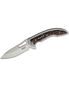 CRK5460 image(0) - CRKT (Columbia River Knife) Fossil Compact 8Cr13MoV Satin Plain Blade Folding Knife with Frame Lock Stainless Steel w/G10 Overlay Handle - Brown
