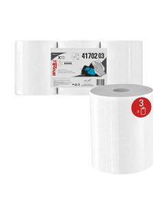 KIM41702 image(0) - Kimberly-Clark WypAll&reg; Power Clean X70 Medium Duty Cloths (41702), Center Pull Roll,Long Lasting Performance, White, 3 Rolls, 275 Sheets / Roll