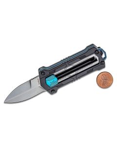 KER1190 image(1) - Kershaw Kapsule Manual Open Sliding Button Lock Single Edge Spear Point Blade EDC Pocket Knife - Black/Blue