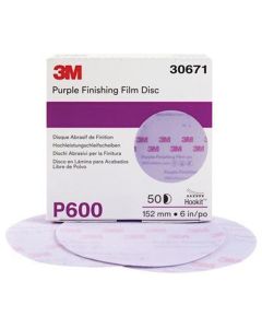 3M 30671 260L Series Abrasive Disc, 6 in Dia, P600 Grit, Hook and Loop, Purple