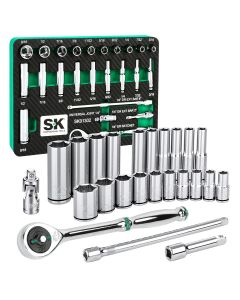 SKTSK01302-216P image(0) - S K Hand Tools 1/4" Drive, 30 Piece, 6 Point, Shallow & Deep, SAE Chrome Socket Set with 216P Ratchet, Packaged in EVA Foam Tray