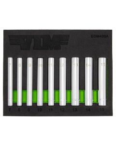 VIMEDM400A image(0) - VIM Tools 9 Piece 1/4 Inch Extra Deep 6 Point Metric Socket Set - 1/4 Inch Drive (7 - 15 mm)