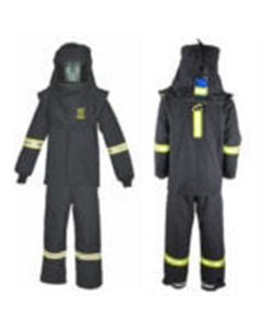 OBRTCG75B-ES-2XL-HVS image(0) - Oberon Suit Kit - Arc Flash - 75 Cal TCG&trade; - Comes with Hood, Coat, Bib Coveralls and  Fresh Air Arc Flash Hood Ventilation System - With Escape Strap - Color: Black - Size: 2XL
