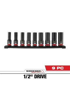 MLW49-66-7032 image(1) - Milwaukee Tool 9PC SHOCKWAVE Impact Duty 1/2" Drive Metric Deep 6 Point Socket Set