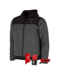 MLWM102G-212X image(0) - Milwaukee Tool M12 Heated Axis Hooded Jacket Kit with Hexon Heat Technology, 2X - Grey/Black