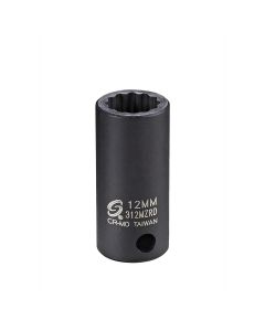 SUN312MZRD image(1) - Sunex 3/8" Dr 12mm 12-Pt Semi-Deep Impact Sock