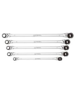 KTIXDDBM10 image(0) - K Tool International Ratcheting Wrench Set 5 Piece Metric Reversible Double Box Flexible Extra Long Universal Spline 90 Tooth