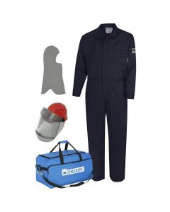 OBRTCG10-CKE-NB-XL image(0) - OBERON Suit Kit - Arc Flash - 10 Cal TCG - Comes with Hard Cap and Face Shield, Balaclava, Coveralls, and Storage Bag - Color: Navy Blue - Size: XL