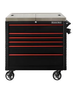 Extreme Tools EX Professional Series 41 Inch 6 Drawer Sliding Top Tool Cart  with stainless steel work surface - Black with Red Drawer Pulls