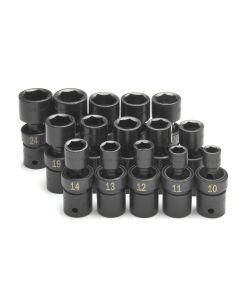 S K Hand Tools SOCKET SET IMPACT FLEX 1/2IN. DR 15PC MET STD 6 PT
