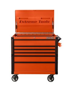 EXTEX4106TCORBK image(1) - Extreme Tools EX Professional Series 41 Inch 6 Drawer Open Top Tool Cart with PVC-coated work surface - Orange with Black Drawer Pulls