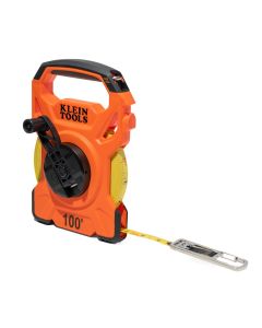 KLE94100RT image(0) - Klein Tools 100-Foot Open Reel Tape Measure with Single Hook and Carabiner