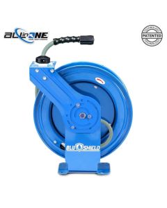 BluBird BluShield All-in-One Rubber Air Hose Reel 1/4" X 50(Single Arm - Heavy Duty) with 6' Lead-in-Hose. Includes FreeStyle, Sshhh Tek, and Safety Rewind Features.