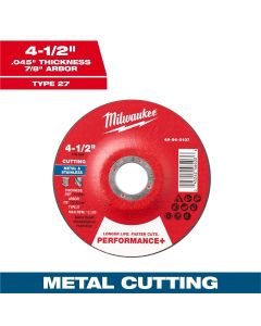 MLW49-94-0107 image(1) - Milwaukee Tool 4-1/2" x .045" x 7/8" Performance+ Metal Cut Off Wheel - Type 27