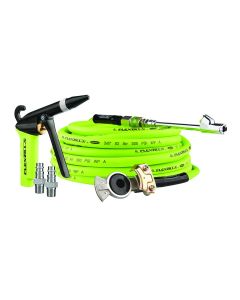 LEGHGH7-FZ image(0) - Legacy Manufacturing Flexzilla Truck Tire Inflator Kit - 6 Piece, 3/8 Inch x 60 Foot with X1 Blow Gun, Rubber Tip, Pro High Flow Coupler and Plugs, 30 Degree Dual Air Chuck, and Glad Hand