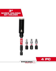 Milwaukee Tool SHOCKWAVE Impact Duty 3in. Screw-Holding Bit Holder and Insert Bit Set - 4 Piece
