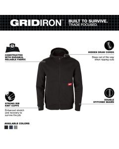MLWM250B-2X image(3) - Milwaukee Tool GRIDIRON Full-Zip Hoodie- Black- 2X