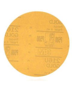 3M Co. 00972 216U Series Abrasive Disc, 6 in Dia, P500 Grit, Hook and Loop, Gold