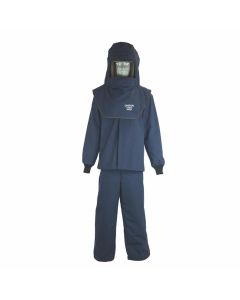 Oberon Suit Kit - Arc Flash - 40 Cal LAN&trade; - Comes with Hood with Hard Cap, Coat, Bib Overalls and Fresh Air Arc Flash Hood Ventilation System & Light - Color: Navy Blue - Size: Small