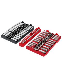MLW48-22-9285 image(1) - Milwaukee Tool 98pc 3/8 inch 6-Pt and 12-Pt Metric & SAE Ratchet & Socket Set with PACKOUTLow-Profile Organizer