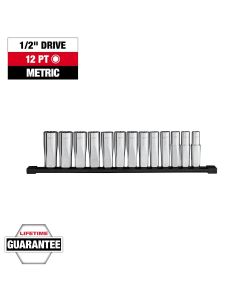 MLW48-22-9524 image(1) - Milwaukee Tool 13pc 1/2 inch Drive 12-Point Deep Well Metric Socket Set