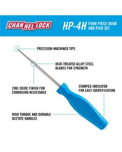 CHAHP-4H image(0) - CHANNELLOCK  HP-4H 4 Piece Precision Hook & Pick Set
