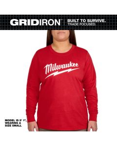 MLWF553R-M image(2) - Milwaukee Tool Womens GRIDIRON Logo Tee - Long Sleeve Red M
