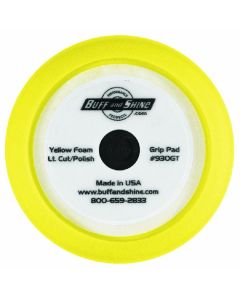 BUF930GT image(0) - Buff And Shine 930GT Buffing Grip Pad with Center Tee, 9 in Dia, 1-1/2 in THK, Reticulated Polyester Foam, Yellow