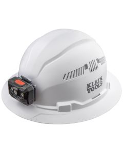 Klein Tools Hard Hat, Non-Vented, Full Brim with Rechargeable Headlamp, White