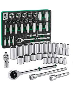 SKTSK01309-216P image(1) - S K Hand Tools 3/8" Drive, 30 Piece, 6 Point, Shallow & Deep, SAE Chrome Socket Set with 216P Ratchet.  Packaged in EVA Foam Tray