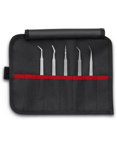KNIPEX 5 Pc Stainless Steel Tweezers Set in Tool Roll-SMD