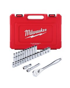 MLW48-22-9510 image(1) - Milwaukee Tool 28 pc 1/2" Drive Metric Ratchet and Socket Set with FOUR FLAT Sides