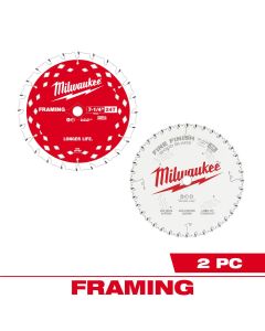 MLW48-40-0725 image(0) - Milwaukee Tool 7 1/4 inch 24T Framing and 40T Fine Finish Circular Saw Combo Pack - 2PK
