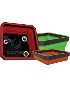 EZREZTRAY-CLR image(1) - E-Z Red Magnetic Collapsible Parts Trays - Green/Red/Orange - 3 Pack