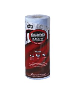 TOR450360 image(0) - Tork Molnlycke ShopMax 450360 Dry Wipe Towel Roll, 47 ft L x 11 in W Roll, 30, Paper, Blue, 1 Plys