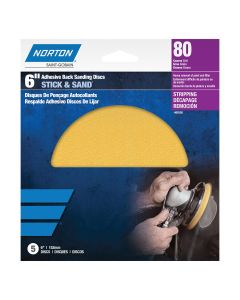 Norton 00351 H290 Series Stick and Sand Disc, 6 in, P80 Grit, Aluminum Oxide, PSA Attachment
