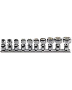 KKNRS2446A-10 image(0) - Ko-ken USA 1/4" Sq. Drive SAE Universal 12-Point NUT GRIP&reg; 10 Piece Socket Set