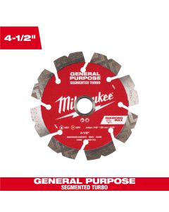 Milwaukee Tool 4 1/2 inch DIAMOND MAX Segmented Turbo General Purpose Diamond Blade