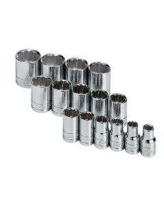 S K Hand Tools SOCKET SET 1/2IN. DRIVE 15PC SAE STD 12 POINT
