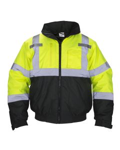 SAS Safety Class-3 Hooded Reflective Yellow Bomber Jacket, Large